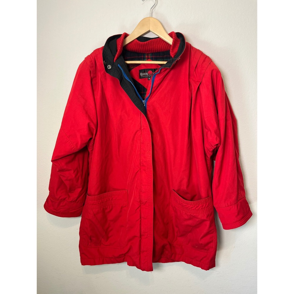 River Edge Fleet Street Vintage Red Plaid Lined Parka Jacket Womens Size 16